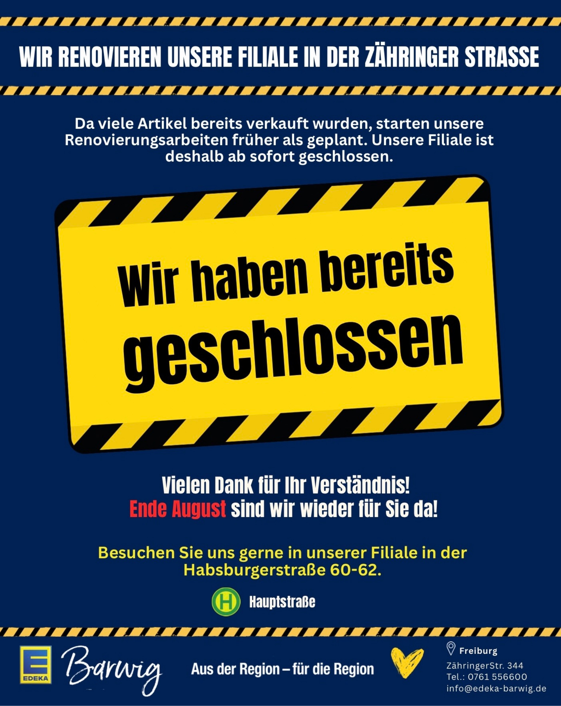 Barwig Plakat Schließung Zähringen